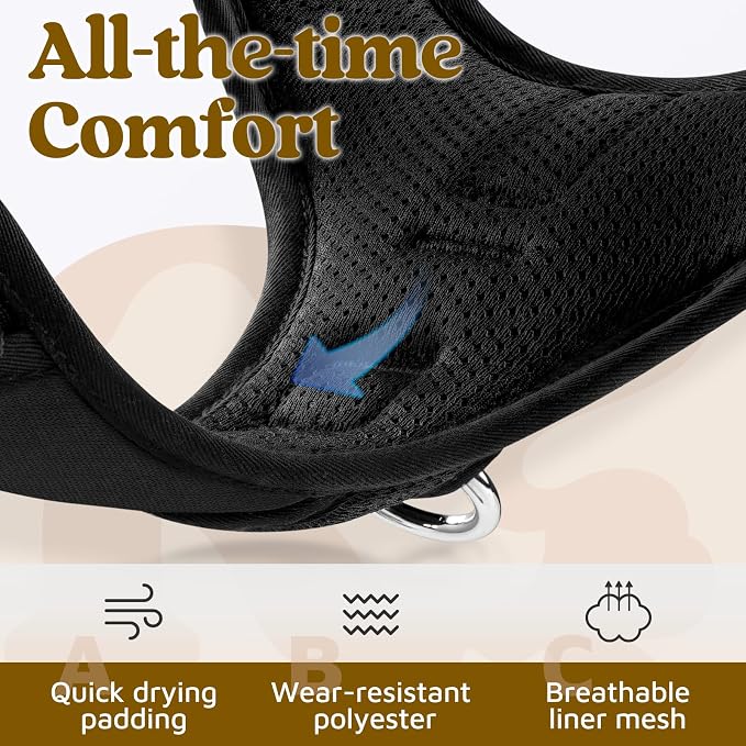 rabbitgoo Dog Harness Medium Sized, No Pull 3 Buckles Easy On & Off | Soft Padded, Walking with Control Handle, Adjustable and Reflective, Black, Medium