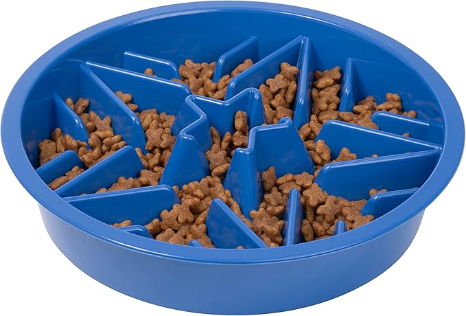 Leash Boss Slow Feeder Dog Bowls (4 Cup) Puzzle Dog Food Bowl with Feeder Holes, Fits into Elevated Pet Feeders, Slow Eating for Large, Medium & Small Sized Breeds - Blue