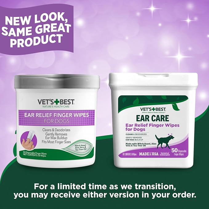 Vet's Best Ear Relief Finger Wipes, 50 Count (Pack of 2)