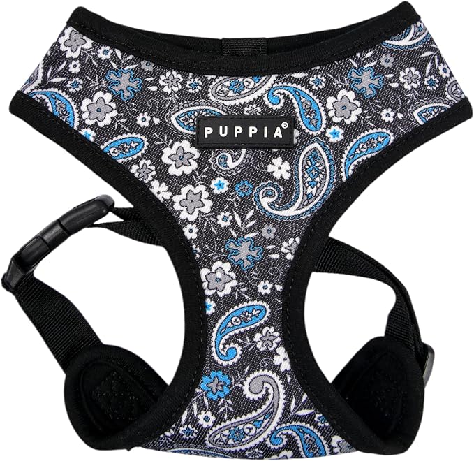 Puppia Cynthia Dog Harness A (Over-The-Head) Fashionable Paisley Pattern Spring Summer Harness for Small and Medium Dogs, Black, Medium