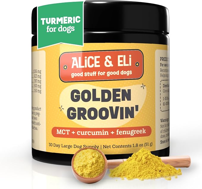 Alice & Eli Golden Groovin' - Turmeric for Dogs - Natural Immune & Joint Support for Dogs - with Organic Curcumin, MCT & Fenugreek - 30 Day Large Dog Supply