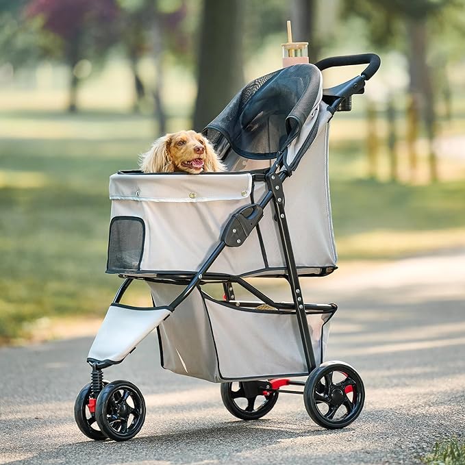 Carlson Pet Stroller - Khaki, 360° Swivel Wheel