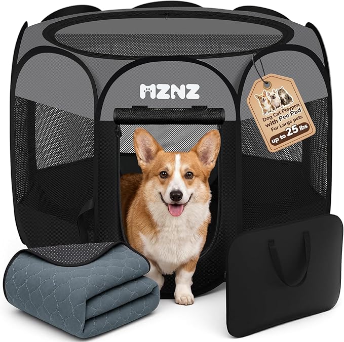 Dog Cat Playpen with Pee Pad, Portable Puppy Pet Crate Indoors for Small/Medium Dogs Cats Rabbits, Foldable Dog Cage Enclosure for Outdoor, Pop Up Dogs Tent Kennel with Carrying Case, Dark Grey