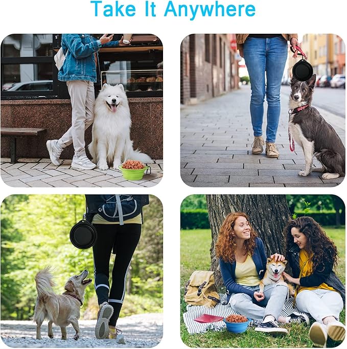 PetBonus Large Collapsible Dog Bowls, 2 Pack, 34oz, Army Green, Navy Blue