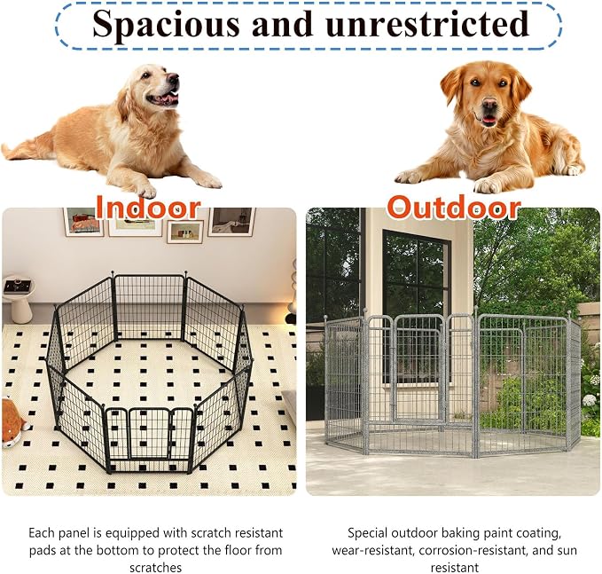 Dog Pen Pet Playpen Dog Fence Indoor Foldable Metal Wire Exercise Puppy Play Yard Pet Enclosure Indoor Outdoor 16pcs 60 * 60cm