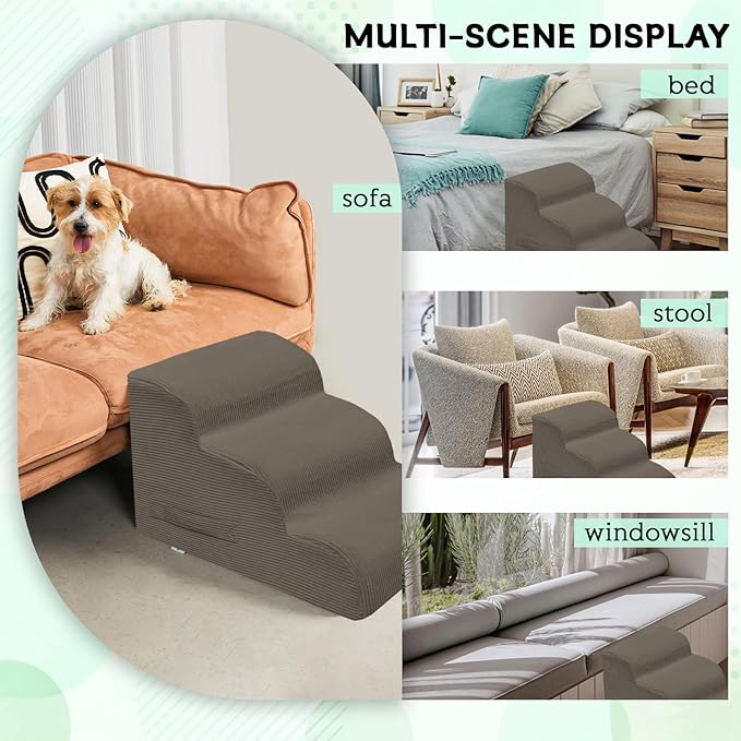 Mesa Lemon Dog Steps for Small Dogs, 4-Step Pet Ramp Stairs for High Beds and Sofa, Non-Slip Pet Stairs for Small Dogs and Cats, Removable and Easy to Clean Cover, Light Brown