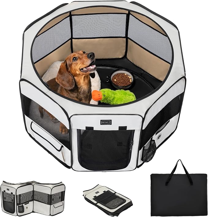 PETSFIT Portable Dog Playpen, 36in, with Waterproof Mat