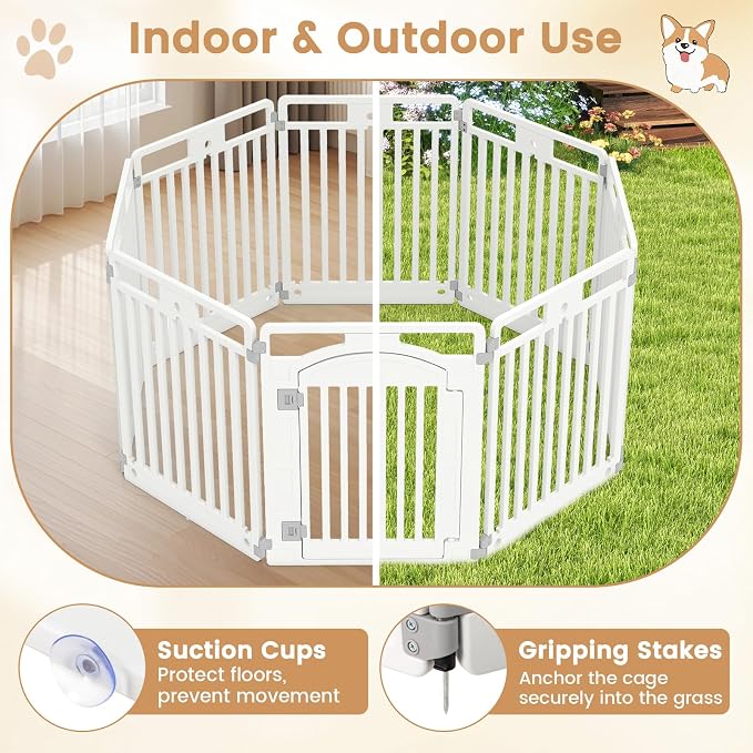 PETSITE 16-Panel Plastic Dog Playpen with Door, 32 Inch Tall Portable Shape-Customizable Pet Playpen Indoor Outdoor, Ideal for Small & Medium Dogs and Puppies, Easy to Assemble