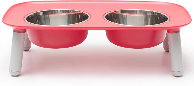 Messy Mutts Elevated Double Dog Feeder, Adjustable Height, Watermelon | Adjustable-Height Elevated Double Dog Feeder With Two 5 Cup Stainless Bowls, Legs Set To 3, 5, Or 10 Inches
