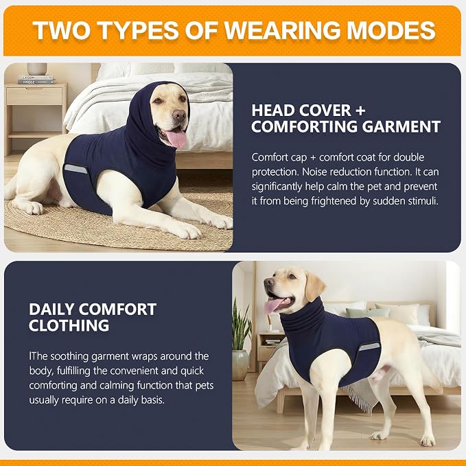 Dog Anxiety Vest,Pet Calming Hoodie Breathable Dog Anti-Anxiety Jacket for Thunder Fireworks and Separation,Blue M