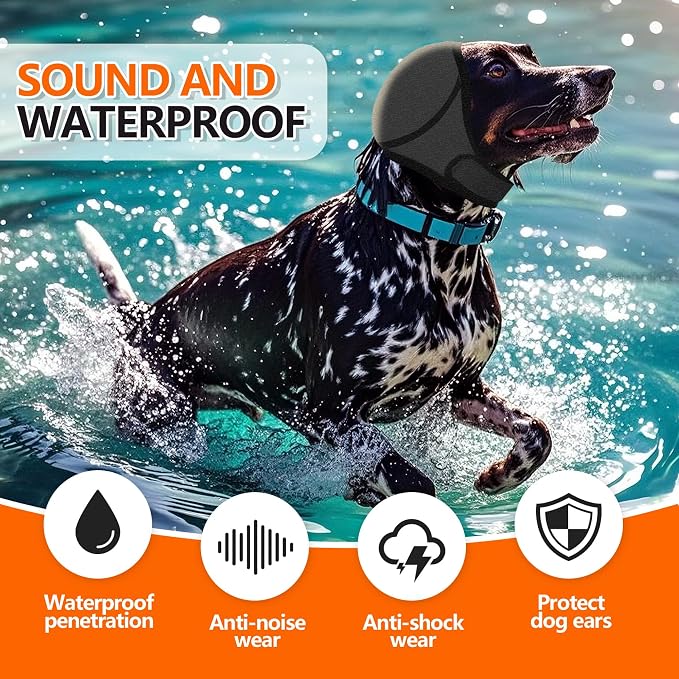 Waterproof Dog Bath Ear Covers & Calming Dog Snood – Aimosheng Reusable, Adjustable Anxiety Relief for Swimming, Grooming, Thunder & Fireworks Gray M
