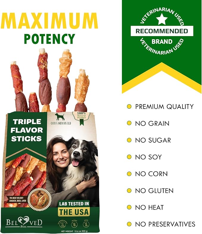 Beloved Pets Dog Treats & Rawhide Bones Wrapped Chicken and Duck 10.6 Oz - Pet Chews Sticks for Large, Medium & Small Breeds - Long Lasting Chewers Snacks – Puppy Treats