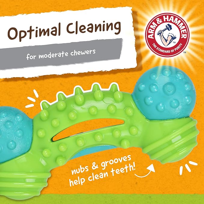 Arm & Hammer for Pets Nubbies Duality Bone Dental Dog Toy| Best Chew Toy for Moderate Chewers | Helps Reduce Plaque & Tartar | Green Apple Flavor Baking Soda (Pack of 2)