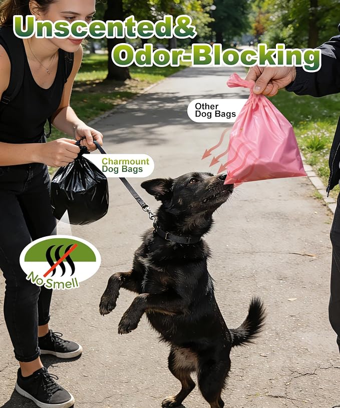 Charmount 200 Count Dog Poop Bags Rolls with Zippered Pouch Dispenser Holder, Extra Thick Leak-Proof Unscented Waste Bags, Coreless Easy Load for Small to Large Dogs