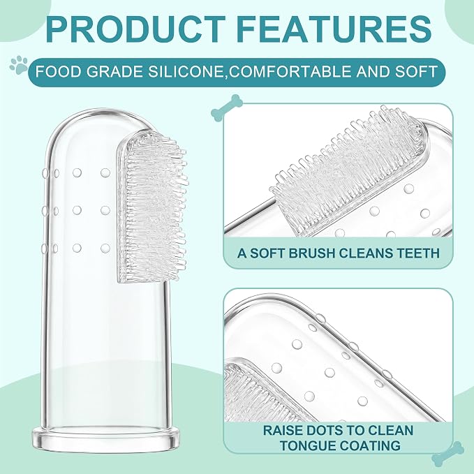 200 Pcs Dog Tooth Brushing Kit, Finger Toothbrush for Dogs Cats Puppy with Silicone Bristles and 16 Round Particles, Thickened Silicone-Layer Transparent Pet Dental Care