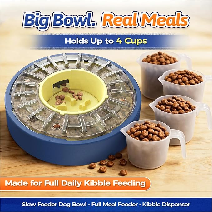KADTC 5-60 Min Adjustable Slow Feeder Bowl for Fast Eaters, Spinning Dog Puzzle Feeder, Anti-Gulping Interactive Food Dispenser, 4-Cup Capacity, Mental Enrichment Treat Toy