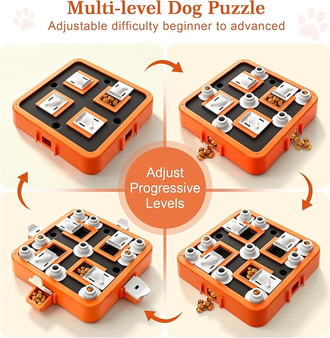 Aluckmao Dog Puzzle Toy Large - Adjustable Levels Food Treat Feeder Game | Beginner to Advanced Difficulty, Brain Stimulation Mental Enrichment, Interactive Feeding, for All Breeds, Orange