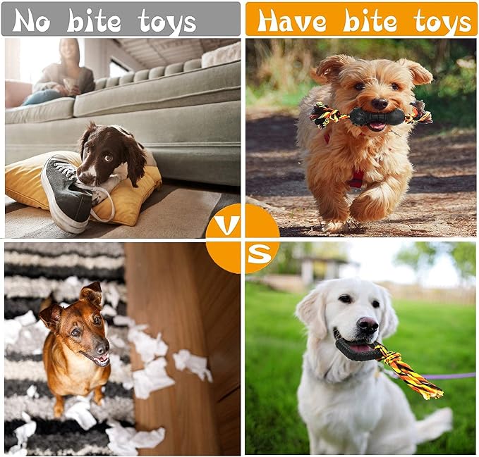 Yipetor Durable Dog Chew Toys 6 Pack, Cotton Rope Rubber Dog Toys | anti boredom, tug of war, machine washable, teeth cleaning, chew toy, ourdoors fetching, separation anxiety
