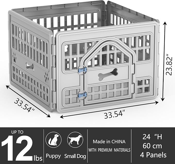 Dog PlayPen Indoor,4-panelPuppy Playpen Outdoor Waterproof,Heavy Resin Puppy Fence for Small Medium Dogs,Spacious Exercise Area,Easy to Clean,Foldable in Half(33.5 * 33.5 * 23.82in)