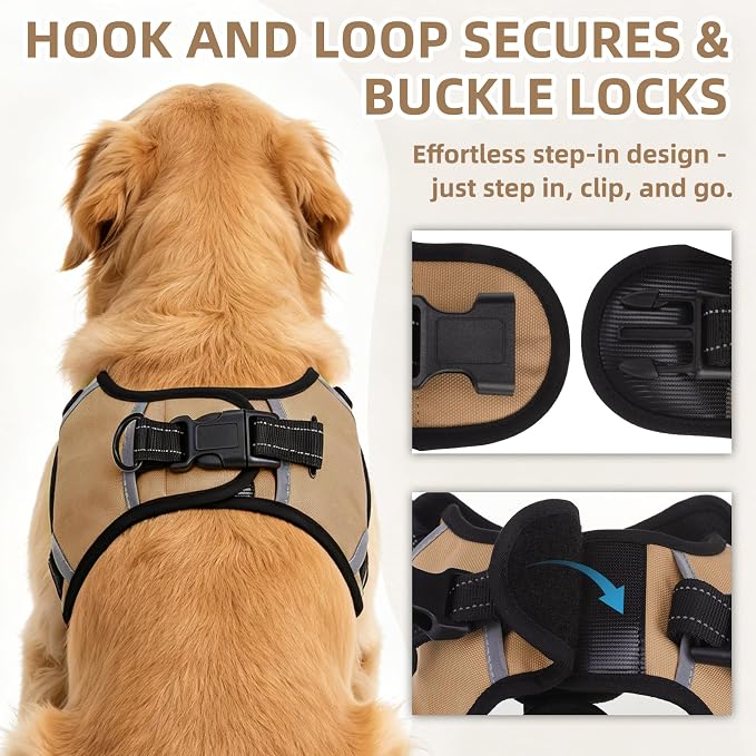 PUPTECK Dog Harness for Large Dogs, No Pull Step-in Pet Vest Harness, Adjustable Soft Padded Reflective Safe Night Walking, No Choke Easy On & Off, Beige L