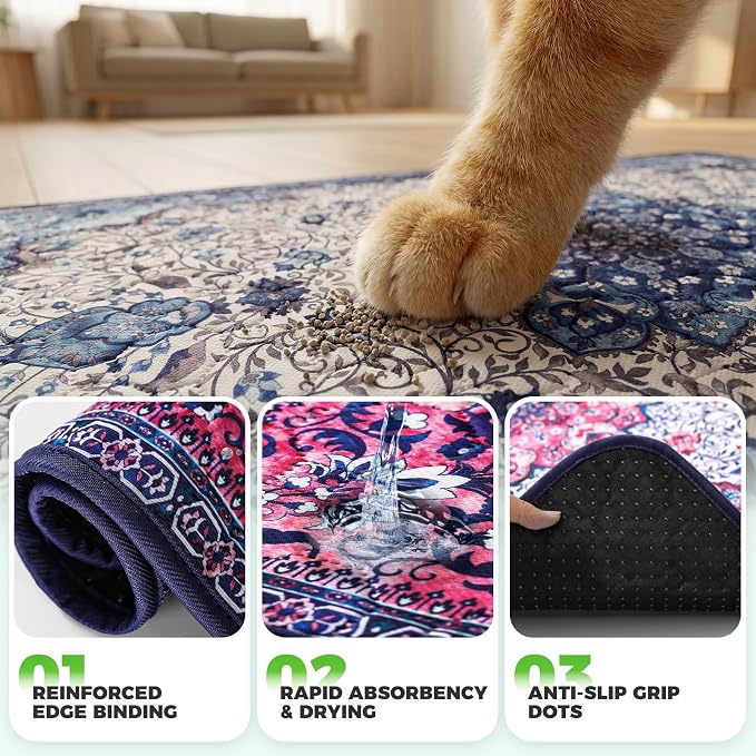 Hompet Cat Litter Mat 2 Pack,18x54 Large Machine Washable Trapping Mats for Cats, Super Absorbent & Urine-Proof Cat Litter Box Mat for Floor, Waterproof & Non Slip Kitty Litter Rug