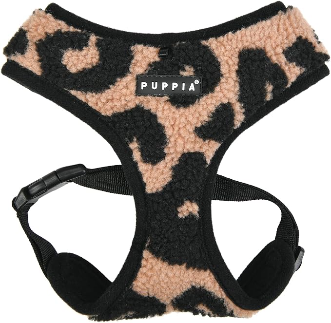 Puppia Serval Dog Harness Over-The-Head Warm Winter Leopard Pattern Adjustable Chest for Small and Medium Dog, Beige, Medium