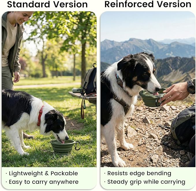 OHMO Collapsible Dog Water Bowls with Steel Ring, 2 Pack, Large 27oz/800ml