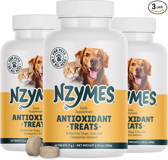 Nzymes Antioxidant Treats - for Dogs Joints, HIPS, Paralysis, Skin, Coat, Hair Loss, Aging, Digestion, Neurological, Seizures - 180 Treats - Made in The USA