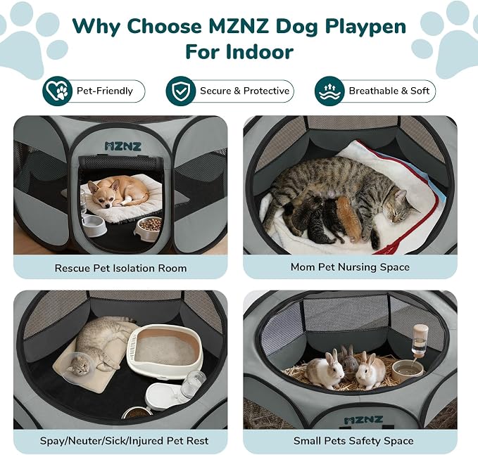 Dog Cat Playpen, Portable Small Animal Playpen Crate Indoor for Dogs Cats Rabbits, Foldable Guinea Pigs Bunny Cage Enclosure Outdoor, Pop Up Dogs Cats Tent Kennel with Carrying Case, Whole Grey