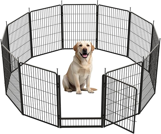 SunsGrove Dog Playpen Outdoor, 40 inch 12 Panels with Wider Door for Medium and Large Dogs, Free and Safe Play Dog Fence Indoor, Black