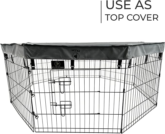 PJYuCien Octagonal Dog Playpen with Bottom Pad - Metal Foldable Exercise Pen, 8 Panels 24" H x 24" W Indoor Outdoor Pet Fence Puppy Crate Kennel, Gray