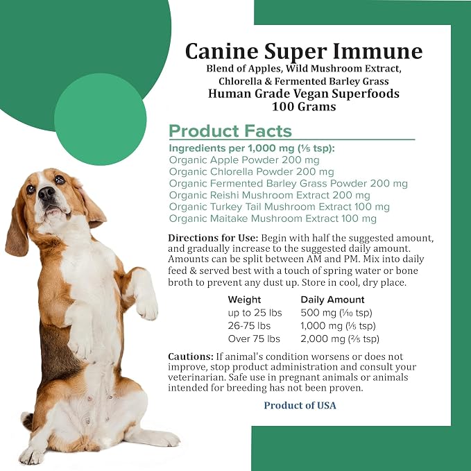 Holistic Bin Canine Super Immune Blend | Nutrient-Rich Dog Food Toppers, Plant-Based Supplements for Pets | Greens, Mushrooms and Probiotic Wellness Blend | Ideal for Aging Dogs | Immune Powder (100g)