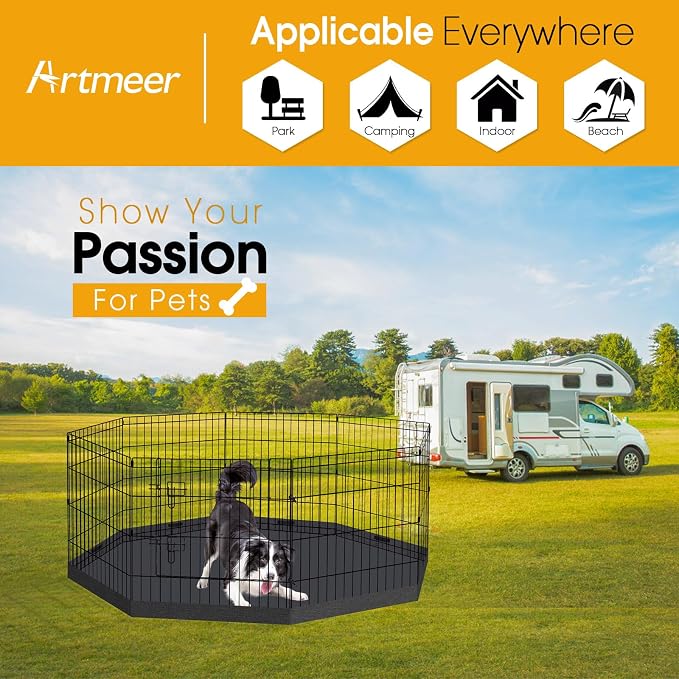 Artmeer Dog Playpen Bottom Pad Cover, Waterproof 600D Oxford Replacement Floor Mat for 24 Inch Wide 8 Panel Octagonal Pet Exercise Pen, Indoor Outdoor, Black, Playpen Not Included