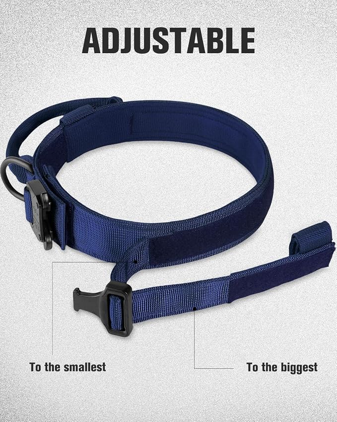 Joytale Tactical Dog Collar(17"-21") and Dog Leash Set, Shock Absorbing Bungee Dog Leash and Adjustable Strong Dog Collar with Handle for Large Dogs(Navyblue, L)