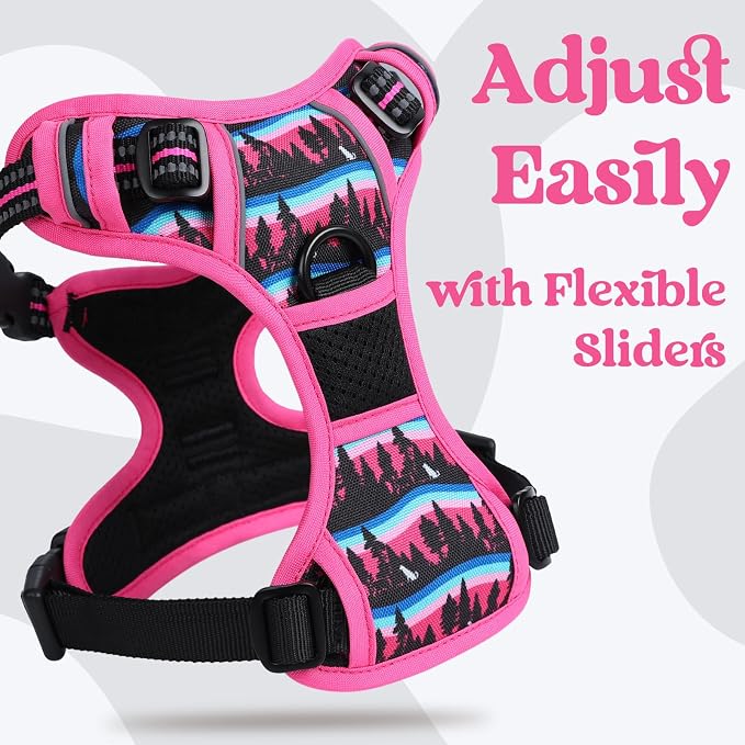 rabbitgoo Dog Harness for Large, Updated Easy On & Off with 3 Buckles | No Pull No Choke, Walking with 2 Clips and Handle, Adjustable Soft Reflective, Mountain Rose, X-large