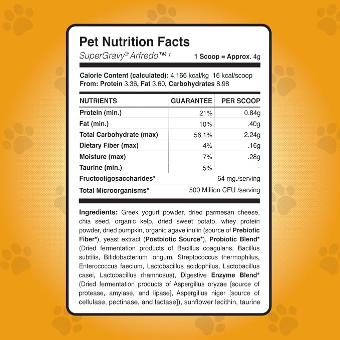 CLEAR CONSCIENCE PET® Arfredo SuperGravy® Dog Food Topper Hydration Broth Mix Greek Yogurt Cheese Blend Kibble Seasoning Probiotics Prebiotics Enzymes Taurine 9 oz. 60 Scoop, All Life Stage