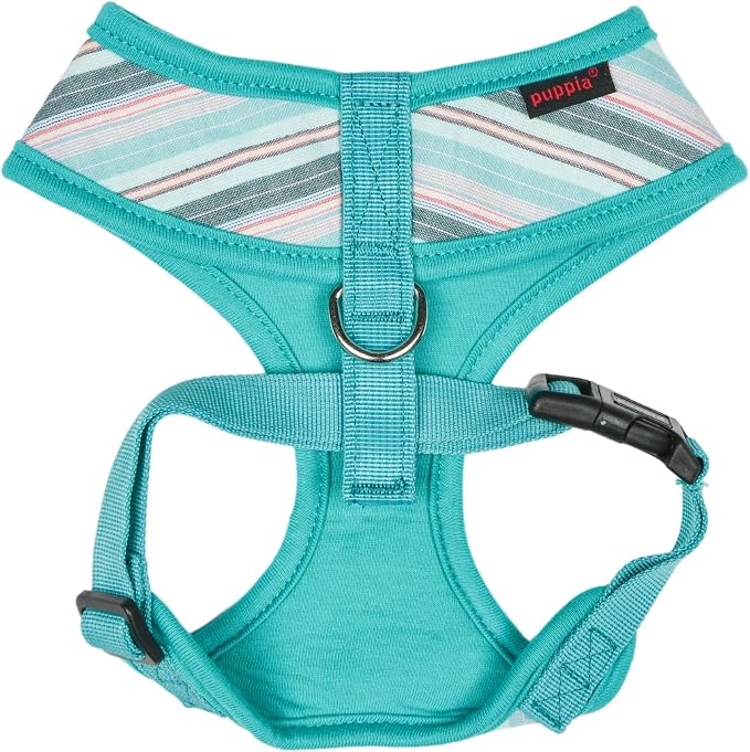 Puppia Theros Dog Harness A (Over-The-Head) Fashionable Striped Pattern Spring Summer Harness for Small and Medium Dogs, Aqua, Small