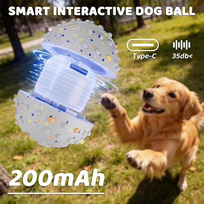 Interactive Dog Balls, Durable Motion Activated Automatic Rolling Ball for Aggressive Chewers, Indestructible Dog Toy Ball for Training Dog Catch and Fetch, Large Medium Small Dog (3in, White)