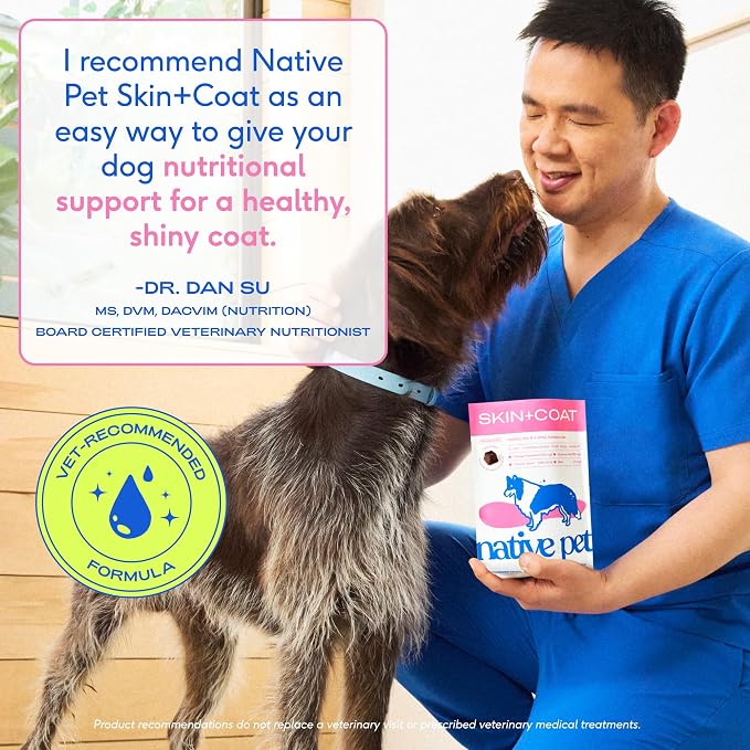 Native Pet Skin & Coat Chews - Omega 3 Fish Oil for Dogs Skin & Coat Supplement - Itch Relief, Shiny Fur & Shedding Support - Collagen, Hyaluronic Acid, Biotin, Probiotics & Salmon Oil - 30 Chews