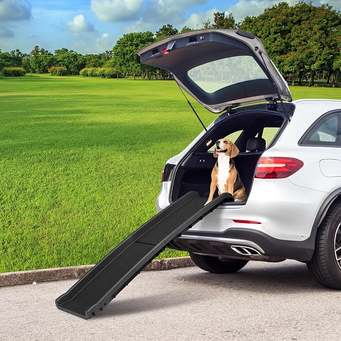 Nouva Folding Dog Ramp for Car - Portable Lightweight Pet Stair for Media Small Dogs with Non-Slip Rug Surface, Cat Car Ramp Step for SUV & Truck
