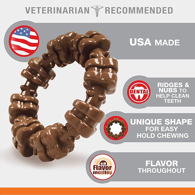 Nylabone Textured Ring Power Chew Toy for X-Large Dogs 50+ lbs | Durable dog toys for aggressive chewers, strong dog chew bones, flavor medley, textures help clean teeth