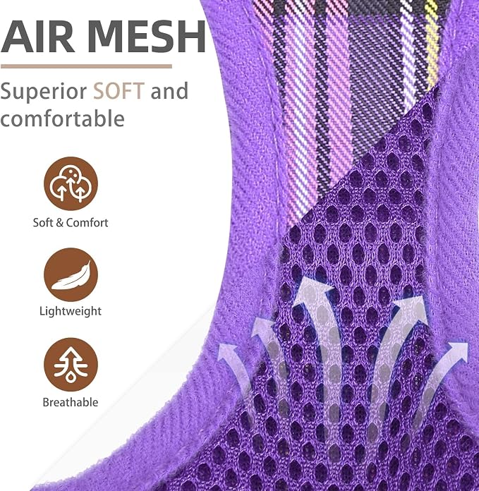 PUPTECK Adjustable Dog Harness Collar and Leash Set Step in No Pull Pet Harness for Small Medium Dogs Puppy and Cats Outdoor Walking Running, Soft Mesh Padded Reflective Vest Harnesses, Purple XL