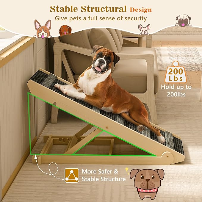 REONEY 𝟮𝟬𝟮𝟲 𝐔𝐩𝐠𝐫𝐚𝐝𝐞𝐝 Dog Ramp, Portable Pet Ramp for Large Small Old Dogs Cats with 7 Adjustable Heights 11" to 26.6", Non-Slip High Traction Ramps for High Bed, Couch, Hold up to 200 LBS