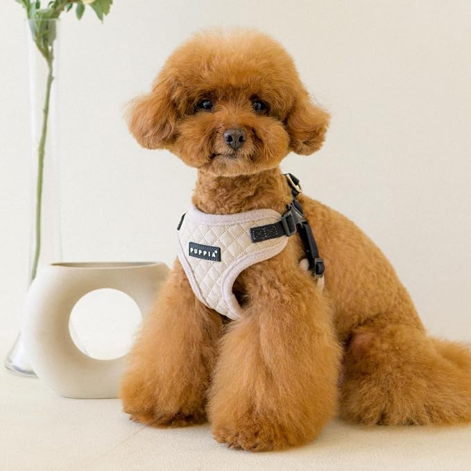 Puppia Irvin Comfort Dog Harness Step-in Warm Winter Diamond Pattern Adjustable Neck and Chest for Small and Medium Dog, Cream, Large