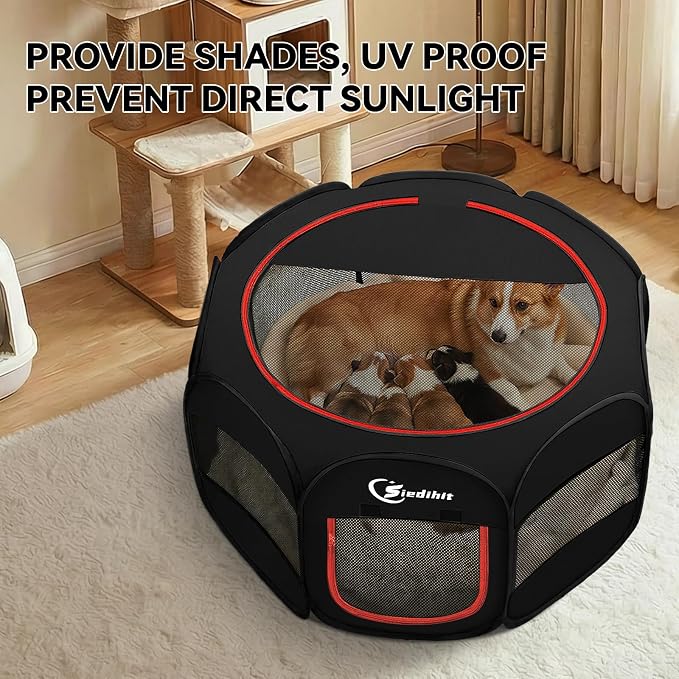 Siedihit Dog Playpen, Puppy Pet Playpens Indoor for Medium Dogs Tent Crates Cage Indoor/Outdoor, Portable Pop Up Dog Kennel Playpen with Carrying Case for Dogs/Cats/Rabbits, Black