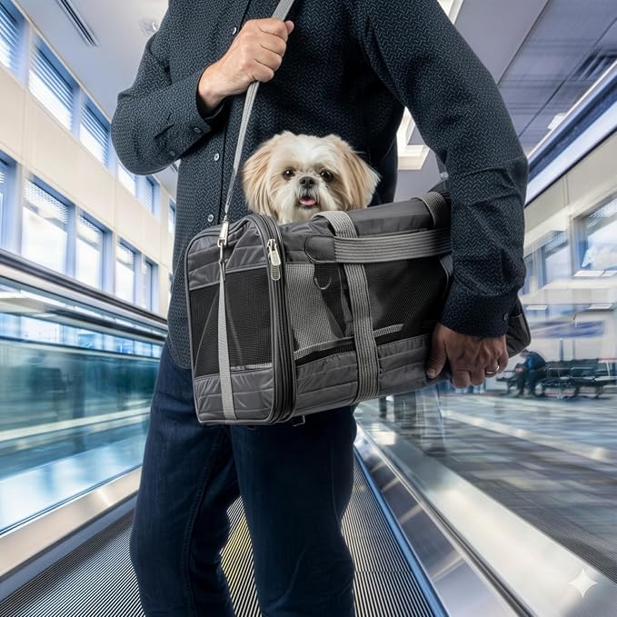 Sherpa Pet Carrier, Spring Wire Frame, Airline Approved, Charcoal Grey, Large