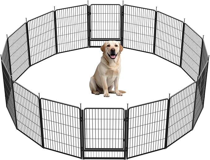 SunsGrove Dog Playpen Outdoor, 40 inch 16 Panels with Wider Door for Medium and Large Dogs, Free and Safe Play Dog Fence Indoor, Black