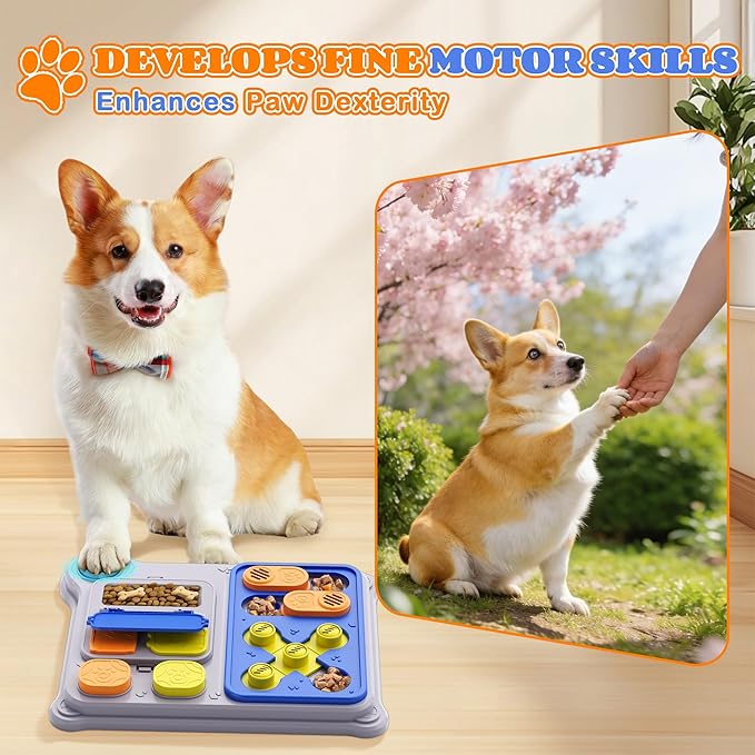 Dog Puzzle Toy Slow Feeder, Interactive Dog Toys for IQ Training & Mental Stimulation, ABS Easy Clean Detachable Tray Non-Slip Base, Enrichment Toys for Dogs, Blue