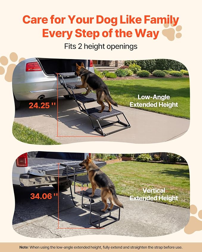 VEVOR Dog Stairs for Car, 4 Steps Extra Wide Foldable Dog Ramp for Large Dogs with Non-Slip Surface, Portable Lightweight Pet Stairs Ladder for Car, SUV, Truck, High Bed, Sofa, Support up to 250 lbs