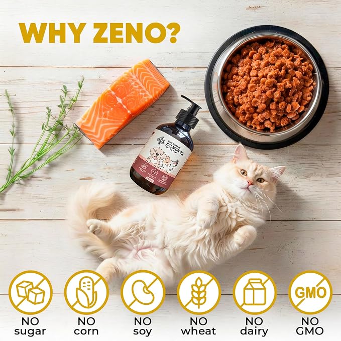 ZENO Wild Alaskan Salmon Oil for Dogs & Cats - Pure Fish Oil for Dogs with Omega 3, EPA & DHA Supplements for Skin & Coat, Joint and Brain Support, Heart & Immune System - 8.5 oz